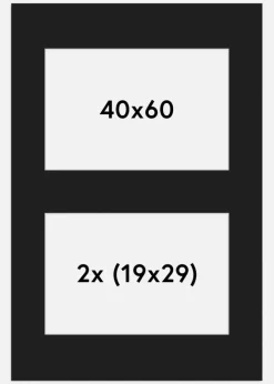Passepartout Sort 40x60 cm - Collage 2 Billeder (19x29 cm)