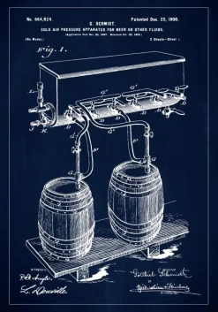 Patent Print - Beer Kegs - Blue Plakat (21x29.7 cm (A4))