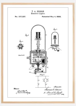 Patent Print - Edison Light - White Plakat (21x29.7 cm (A4))