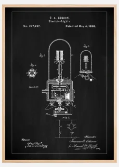 Patent Print - Edison Light - Black Plakat (21x29.7 cm (A4))