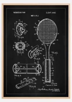 Patent Print - Tennis Racket - Black Plakat (21x29.7 cm (A4))