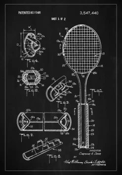 Patent Print - Tennis Racket - Black Plakat (21x29.7 cm (A4))