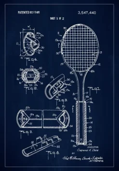Patent Print - Tennis Racket - Blue Plakat (21x29.7 cm (A4))