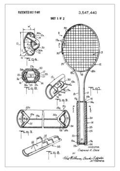 Patent Print - Tennis Racket - White Plakat (21x29.7 cm (A4))