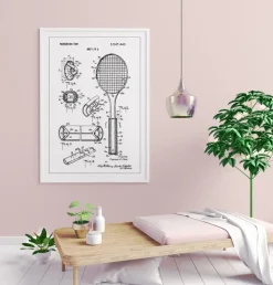 Patent Print - Tennis Racket - White Plakat (21x29.7 cm (A4))