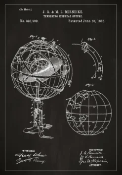 Patenttegning - Astronomisk model - Sort Plakat (21x29.7 cm (A4))