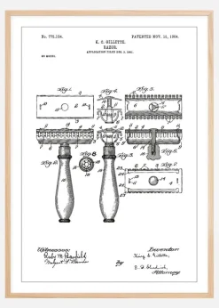 Patenttegning - Barberskraber - Hvid Plakat (21x29.7 cm (A4))