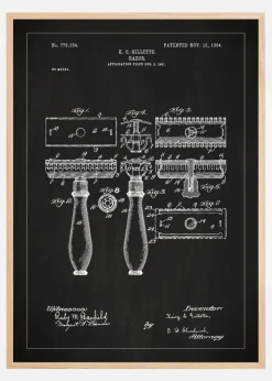 Patenttegning - Barberskraber - Sort Plakat (21x29.7 cm (A4))