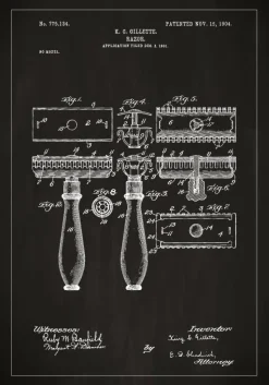 Patenttegning - Barberskraber - Sort Plakat (21x29.7 cm (A4))