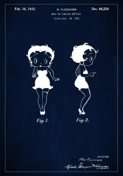 Patenttegning - Betty Boop - Blå Plakat (21x29.7 cm (A4))