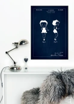 Patenttegning - Betty Boop - Blå Plakat (21x29.7 cm (A4))