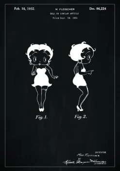Patenttegning - Betty Boop - Sort Plakat (21x29.7 cm (A4))