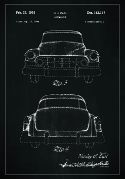 Patenttegning - Cadillac II - Sort Plakat (21x29.7 cm (A4))