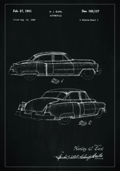Patenttegning - Cadillac I - Sort Plakat (21x29.7 cm (A4))