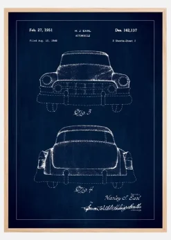 Patenttegning - Cadillac II - Blå Plakat (21x29.7 cm (A4))
