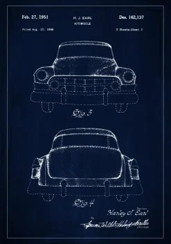 Patenttegning - Cadillac II - Blå Plakat (21x29.7 cm (A4))