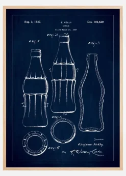 Patenttegning - Coca Cola flaske - Blå Plakat (21x29.7 cm (A4))