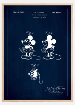 Patenttegning - Disney - Mickey Mouse - Blå Plakat (21x29.7 cm (A4))