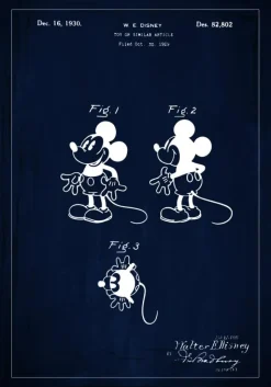 Patenttegning - Disney - Mickey Mouse - Blå Plakat (21x29.7 cm (A4))
