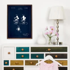 Patenttegning - Disney - Mickey Mouse - Blå Plakat (21x29.7 cm (A4))