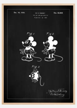 Patenttegning - Disney - Mickey Mouse - Sort Plakat (21x29.7 cm (A4))