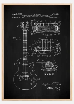 Patenttegning - El-guitar I - Sort Plakat (21x29.7 cm (A4))
