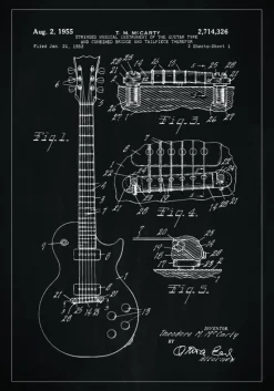 Patenttegning - El-guitar I - Sort Plakat (21x29.7 cm (A4))
