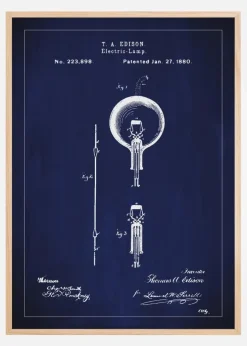 Patenttegning - Elpære B - Blå Plakat (21x29.7 cm (A4))