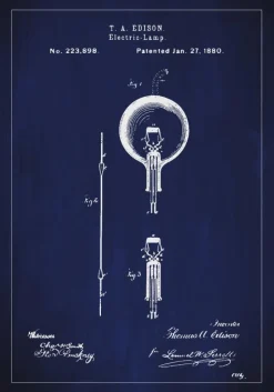 Patenttegning - Elpære B - Blå Plakat (21x29.7 cm (A4))