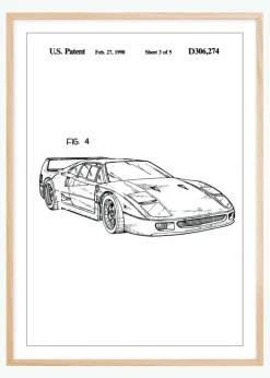 Patenttegning - Ferrari F40 II Plakat (21x29.7 cm (A4))
