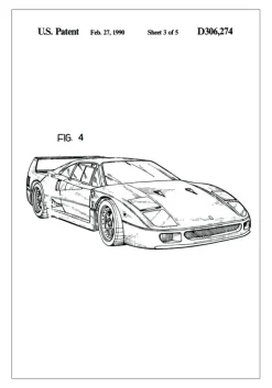 Patenttegning - Ferrari F40 II Plakat (21x29.7 cm (A4))