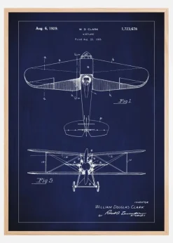 Patenttegning - Fly - Blå Plakat (21x29.7 cm (A4))