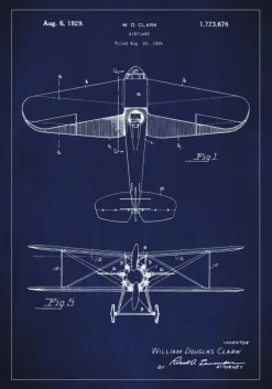 Patenttegning - Fly - Blå Plakat (21x29.7 cm (A4))