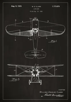 Patenttegning - Fly - Sort Plakat (21x29.7 cm (A4))