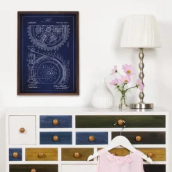 Patenttegning - Gear - Blå Plakat (21x29.7 cm (A4))