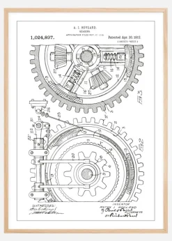 Patenttegning - Gear - Hvid Plakat (21x29.7 cm (A4))