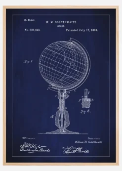 Patenttegning - Jordglobe - Blå Plakat (21x29.7 cm (A4))