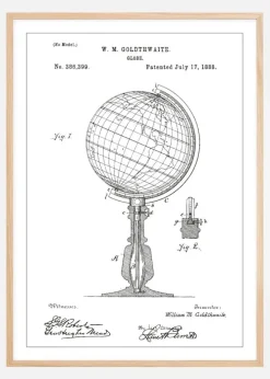 Patenttegning - Jordglobe - Hvid Plakat (21x29.7 cm (A4))