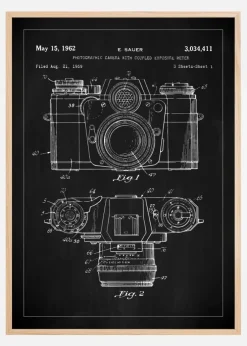 Patenttegning - Kamera I - Sort Plakat (21x29.7 cm (A4))