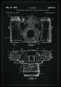 Patenttegning - Kamera I - Sort Plakat (21x29.7 cm (A4))