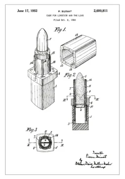 Patenttegning - Læbestift - Hvid Plakat (21x29.7 cm (A4))