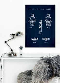 Patenttegning - Lego I - Blå Plakat (21x29.7 cm (A4))