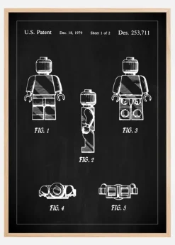 Patenttegning - Lego I - Sort Plakat (21x29.7 cm (A4))