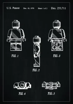 Patenttegning - Lego I - Sort Plakat (21x29.7 cm (A4))