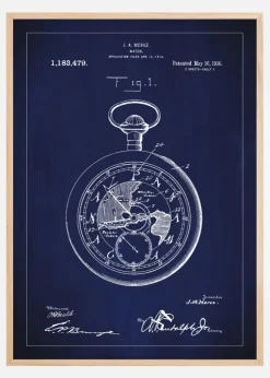 Patenttegning - Lommeur - Blå Plakat (21x29.7 cm (A4))