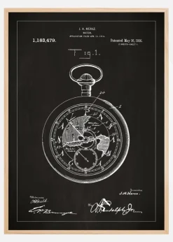 Patenttegning - Lommeur - Sort Plakat (21x29.7 cm (A4))