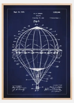 Patenttegning - Luftballon - Blå Plakat (21x29.7 cm (A4))