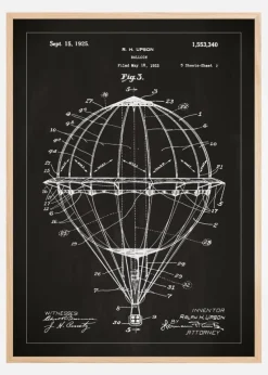 Patenttegning - Luftballon - Sort Plakat (21x29.7 cm (A4))