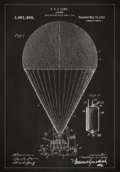 Patenttegning - Luftskib - Sort Plakat (21x29.7 cm (A4))