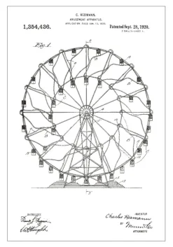 Patenttegning - Pariserhjul - Hvid Plakat (21x29.7 cm (A4))
